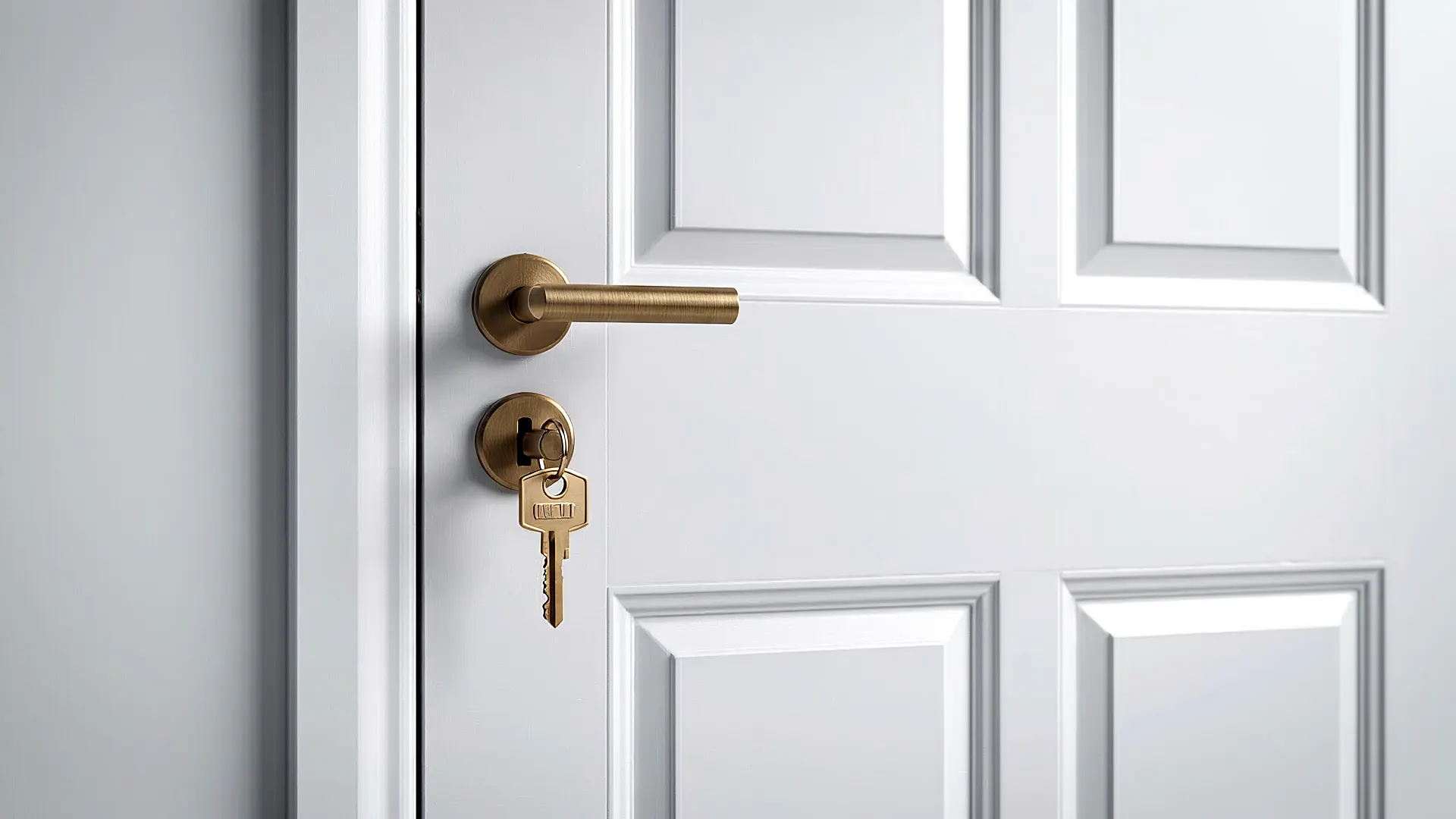 White apartment door whose panels detach and turn into bundles of stylised banknotes
