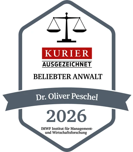 Kurier-Gütesiegel Beliebte Anwälte 2026 für Rechtsanwalt Dr. Oliver Peschel